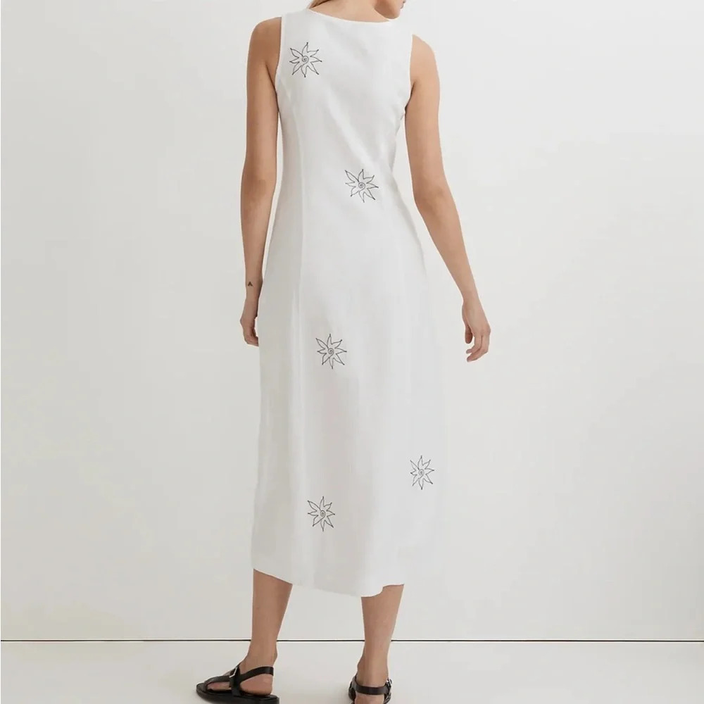 Madewell Button Front Midi Dress in 100% Linen Eyelet White - Picture 5 of 8